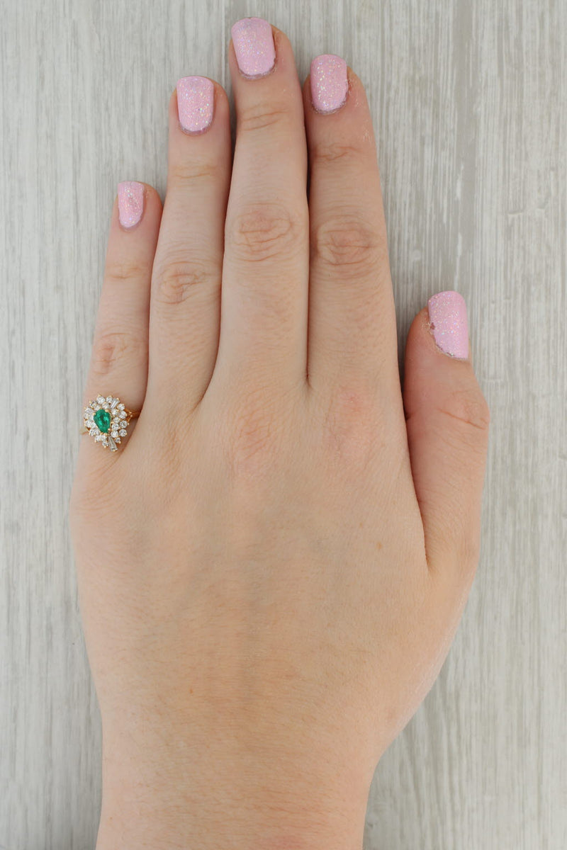 1.05ctw Pear Emerald Diamond Halo Ring 14k Yellow Gold Size 6.5