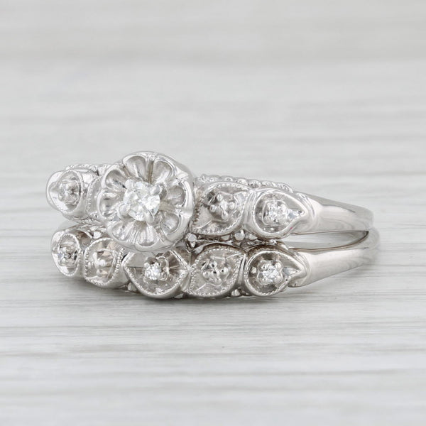 Light Gray Diamond Engagement Ring Wedding Band Bridal Set 14k White Gold Size 10.5 Vintage