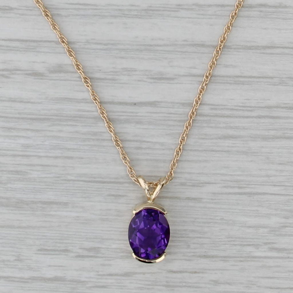 2.15ct Oval Amethyst Solitaire Pendant Necklace 14k Yellow Gold 20" Rope Chain