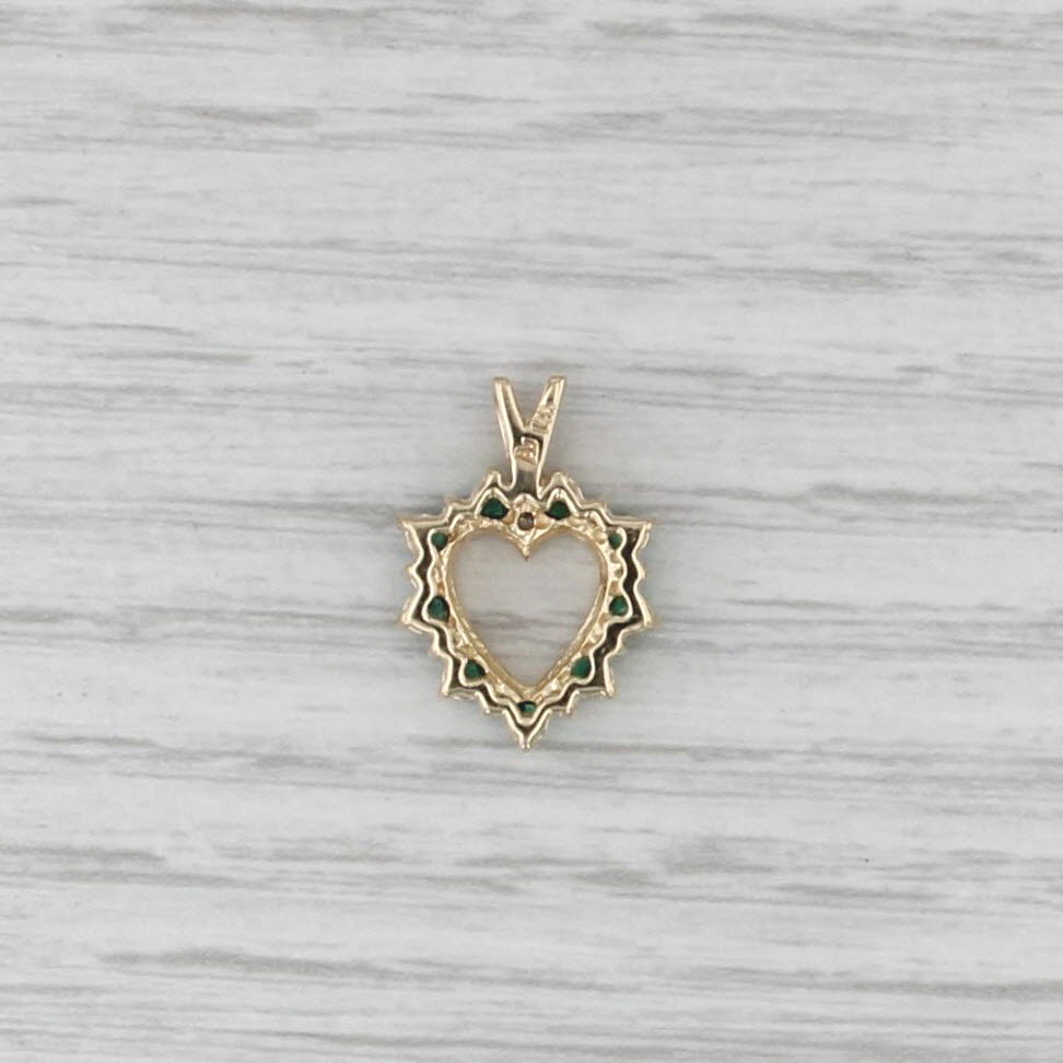 0.32ctw Emerald Diamond Open Heart Pendant 14k Yellow Gold Small Drop