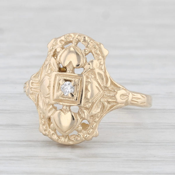 Vintage Diamond Ornate Ring 14k Yellow Gold Size 4.5