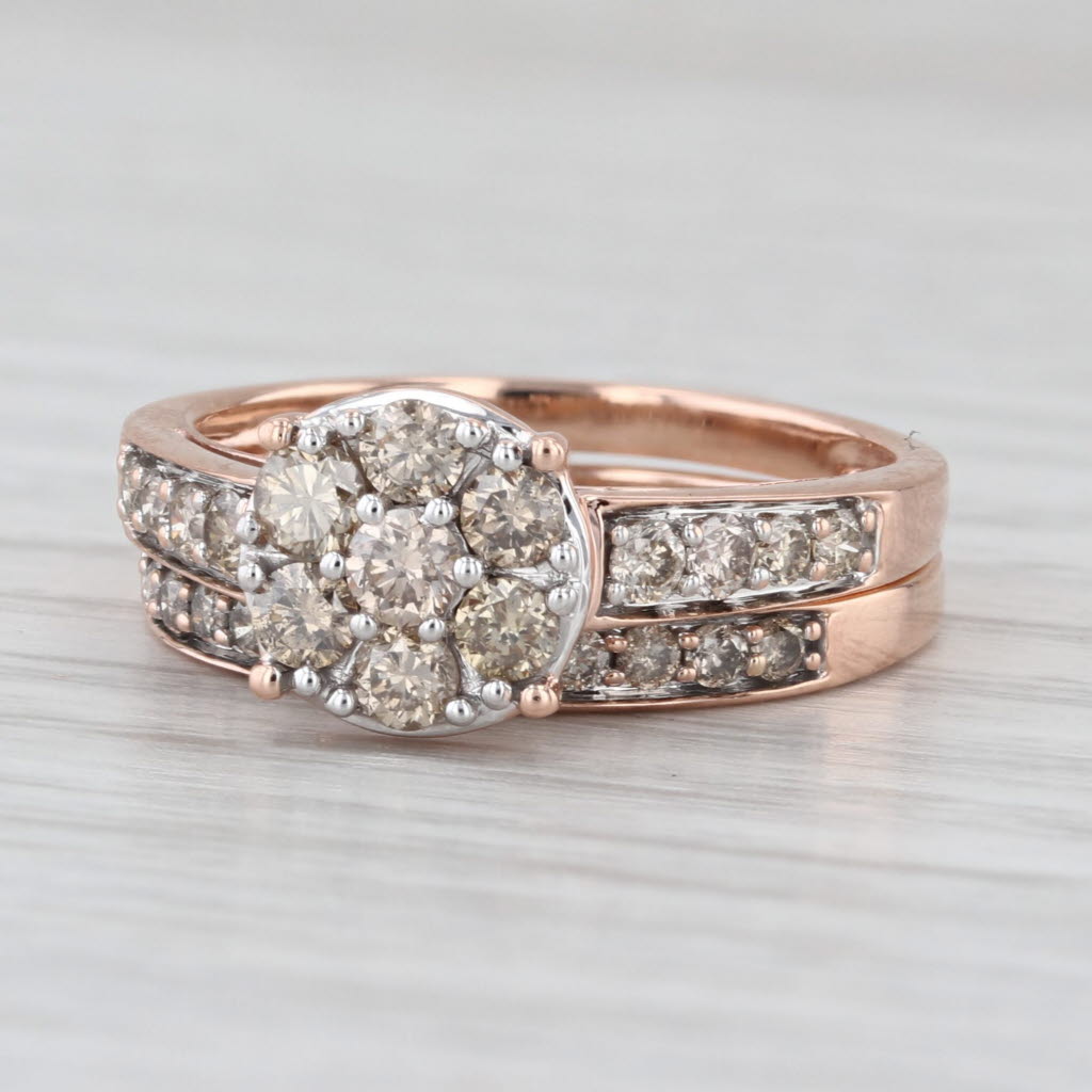 0.86ctw Champagne Diamond Engagement Ring Wedding Band Bridal Set 10k Rose Gold