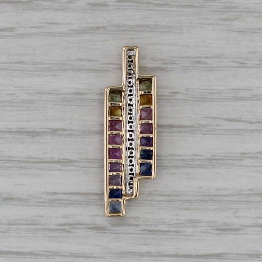 1.75ctw Multicolor Sapphire Diamond Pendant 14k Yellow Gold Floating Drop