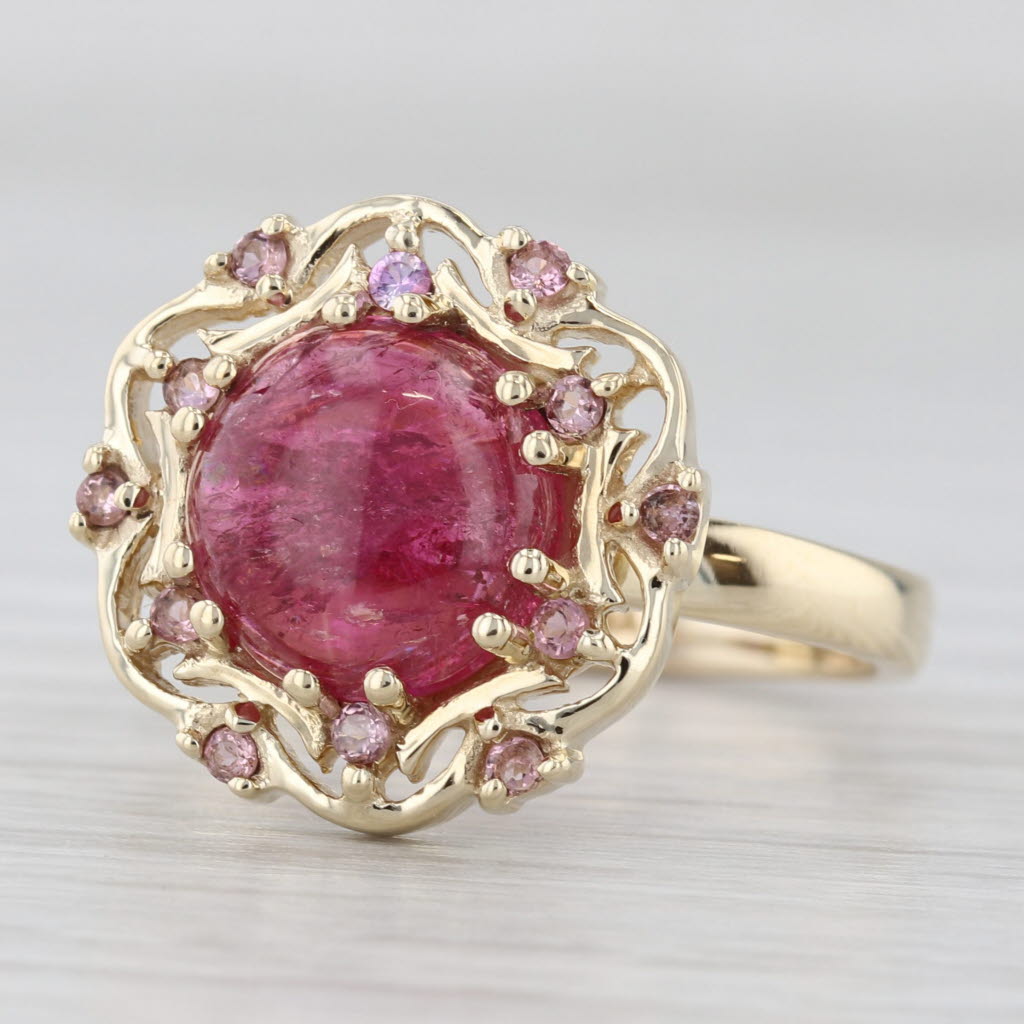Pink Tourmaline Cabochon Ring 10k Yellow Gold Size 10.25