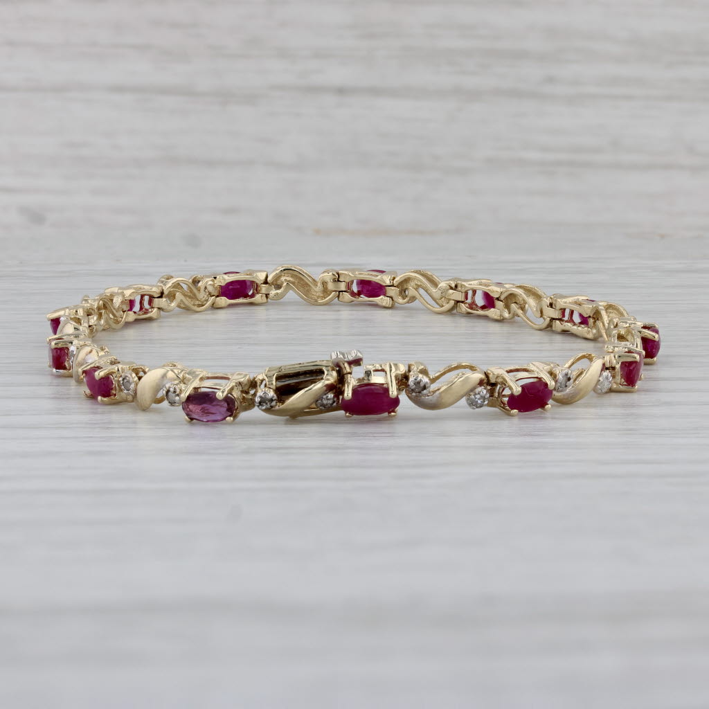 Gray 3.91ctw Ruby Diamond Tennis Bracelet 14k Yellow Gold 7" 4mm