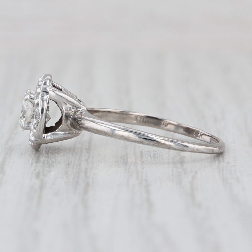 Vintage 1.43ctw Round Diamond Halo Engagement Ring 14k White Gold Size 9