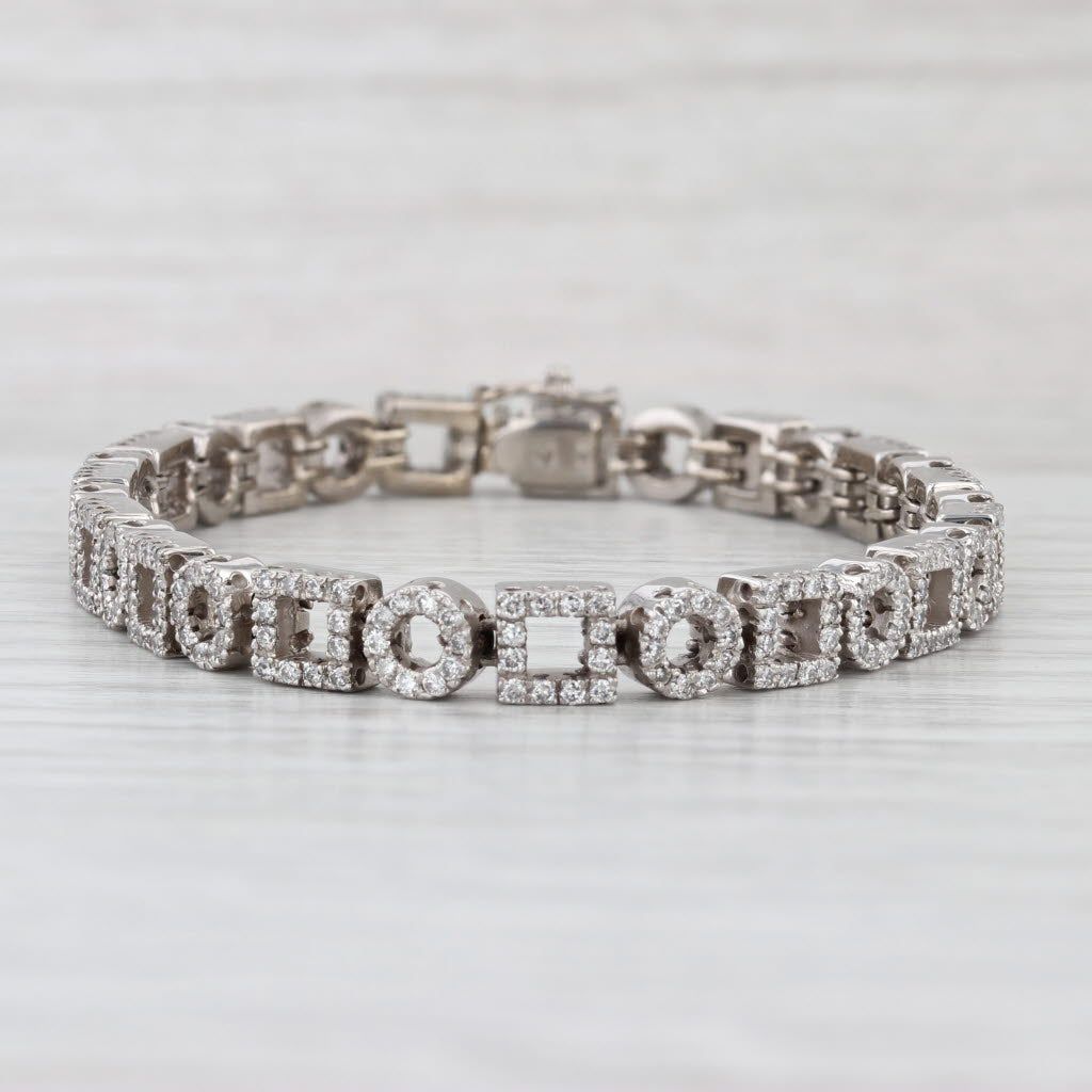 1.25ctw Tennis Bracelet Square Circle Chain 14k White Gold 6.75" 5.7mm