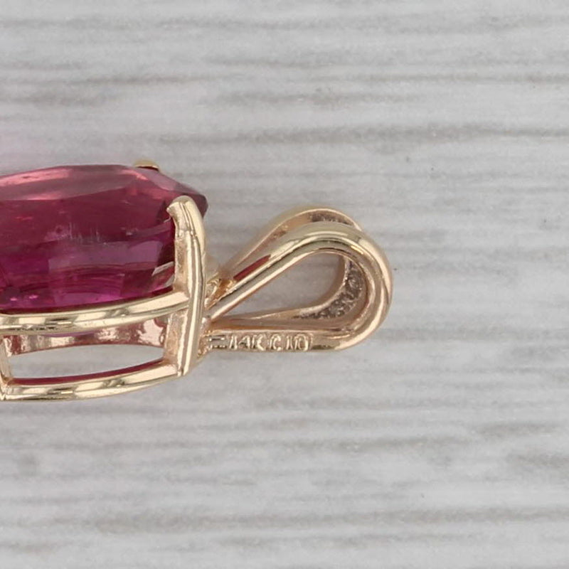 2.10ct Oval Pink Tourmaline Pendant 14k Yellow Gold Solitaire Drop