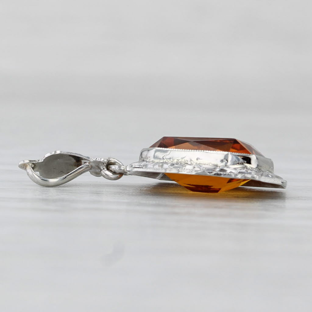 Light Gray Vintage Orange Glass Pendant 10k White Gold Small Drop