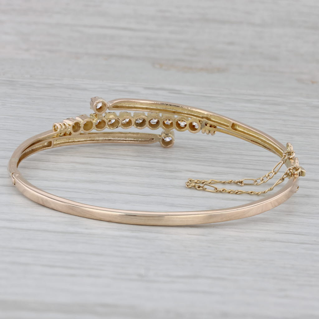 Gray 0.87ctw Diamond Bypass Bangle Bracelet 10k-12k Yellow Gold 6.75"