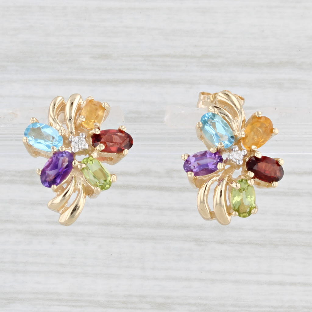 Light Gray 2.50ctw Gemstone Cluster Earrings 14k Gold Citrine Garnet Peridot Amethyst Topaz