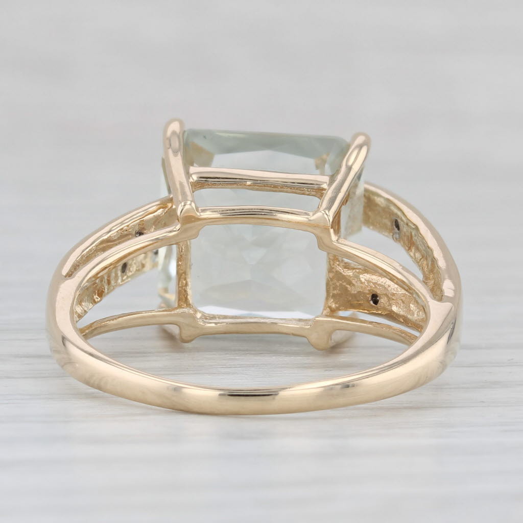 Light Gray 8.55ctw Prasiolite Green Amethyst Diamond Ring 10k Yellow Gold Size 10.25