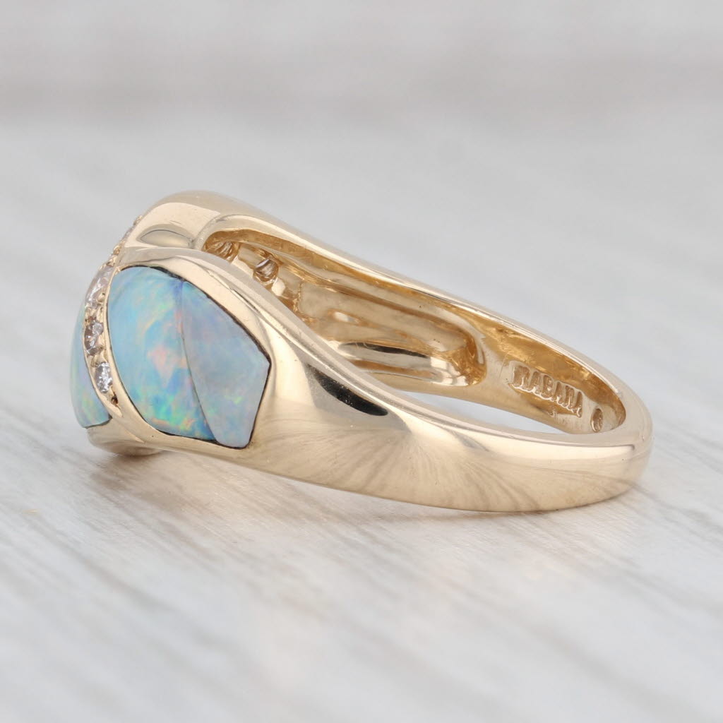 Gray New Kabana Ring Opal Mosaic Diamond 14k Yellow Gold Size 6 AS IS