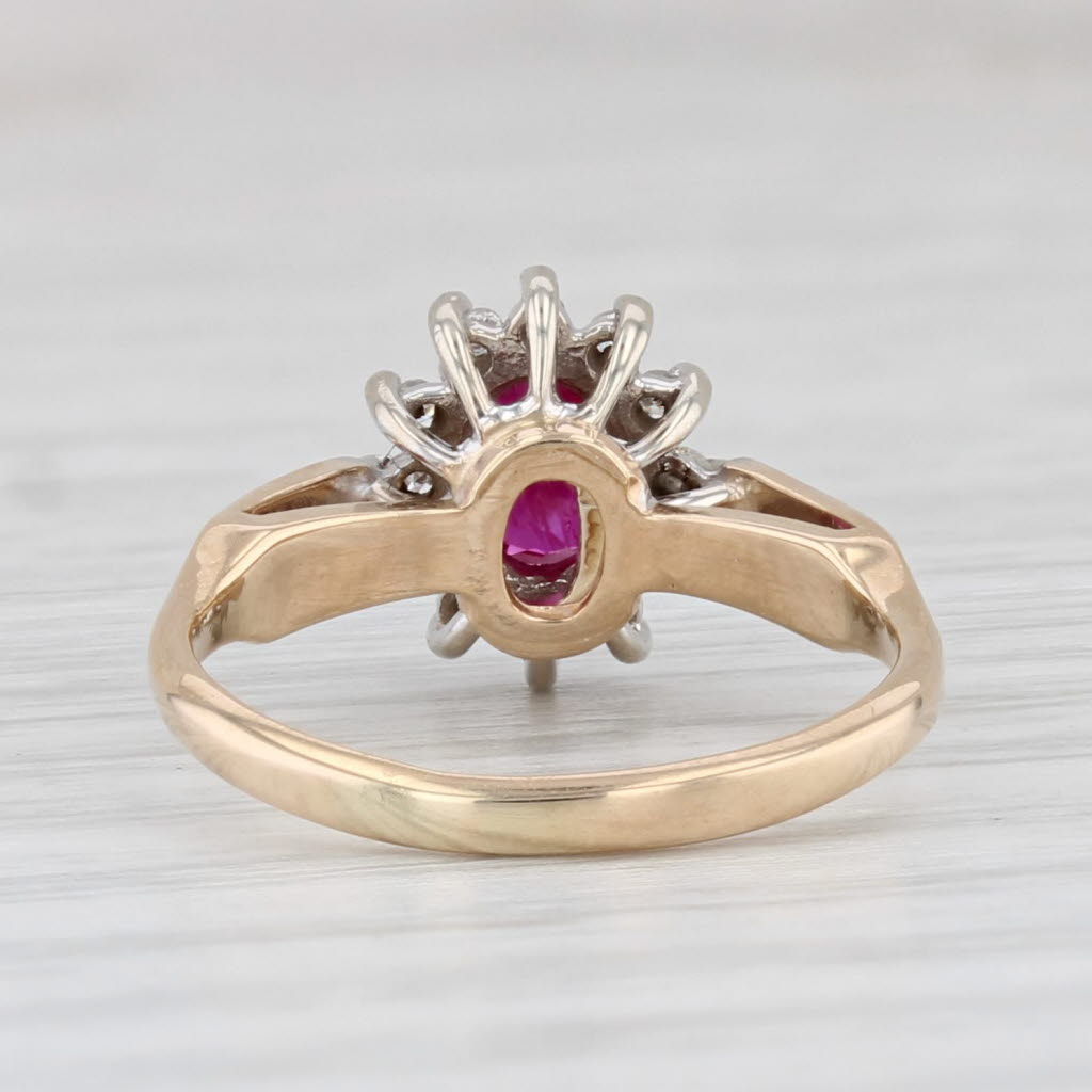 Light Gray 0.54ctw Oval Ruby Diamond Halo Ring 14k Yellow Gold Size 3.5