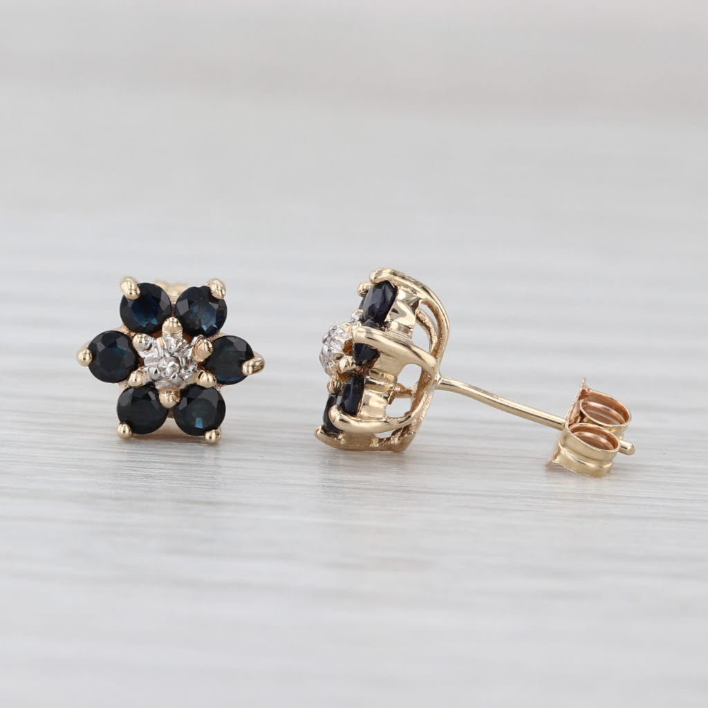 0.60ctw Blue Sapphire Flower Stud Earrings 10k Yellow Gold Floral Studs
