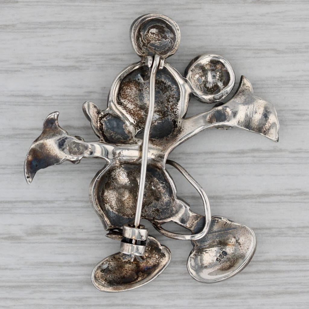 Gray Mickey Mouse Brooch Marcasite Lab Created Ruby Sterling Silver Disney Pin