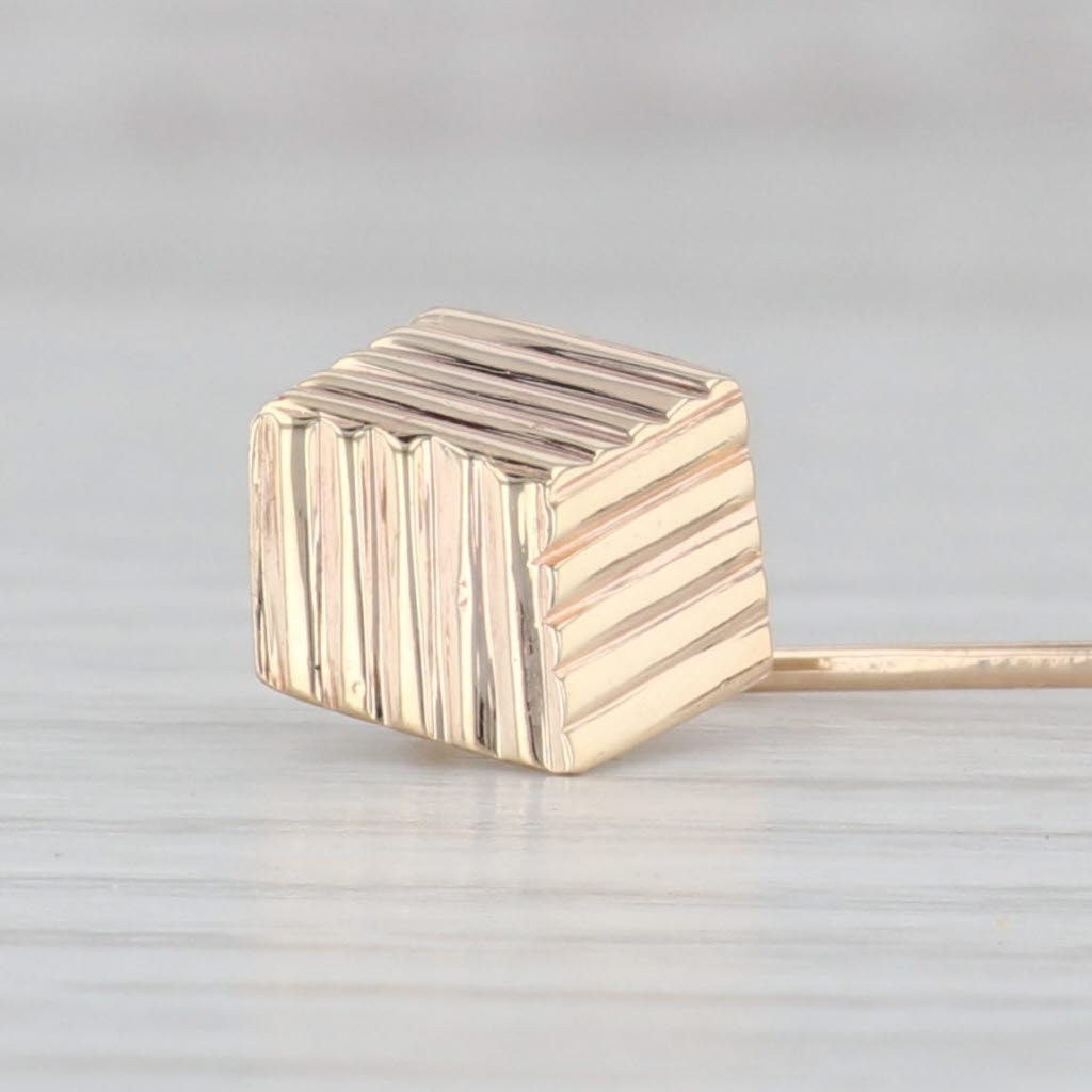 Light Gray Vintage Tiffany & Co Cube Stickpin 14k Yellow Gold Push On Back