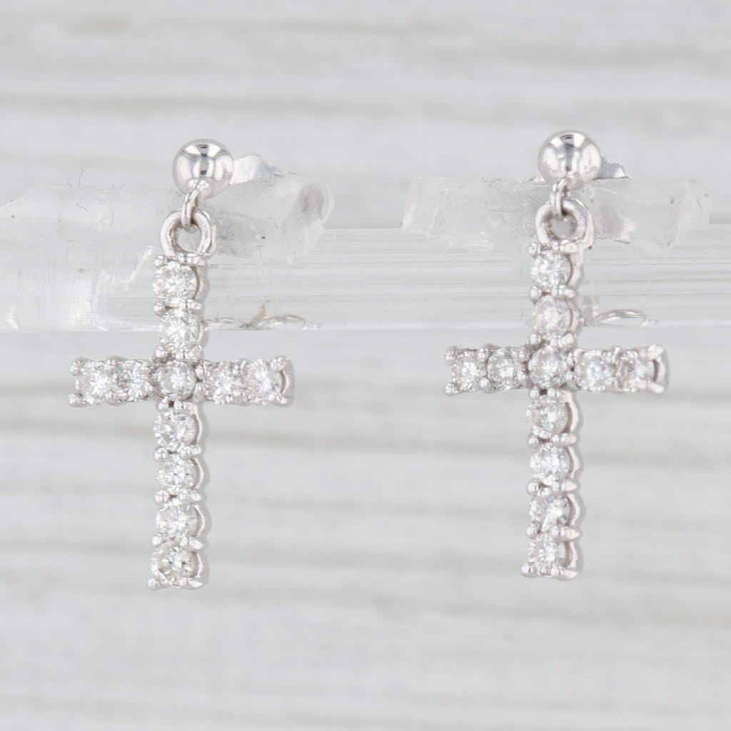 Light Gray 0.33ctw Diamond Cross Dangle Earrings 10k White Gold Drops