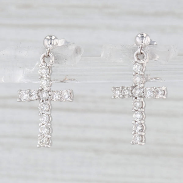 0.33ctw Diamond Cross Dangle Earrings 10k White Gold Drops