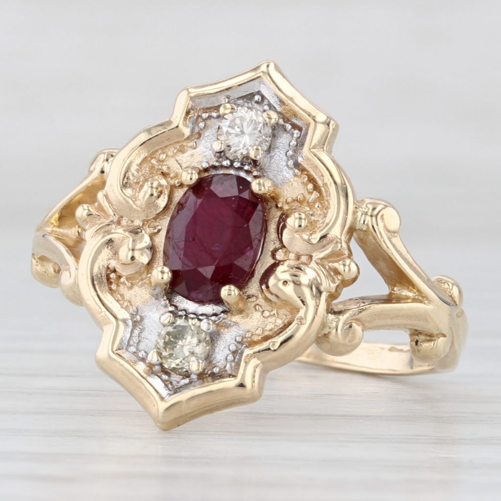 Light Gray Vintage 1ctw Ruby Diamond Ring 14k Yellow Gold Size 8.5