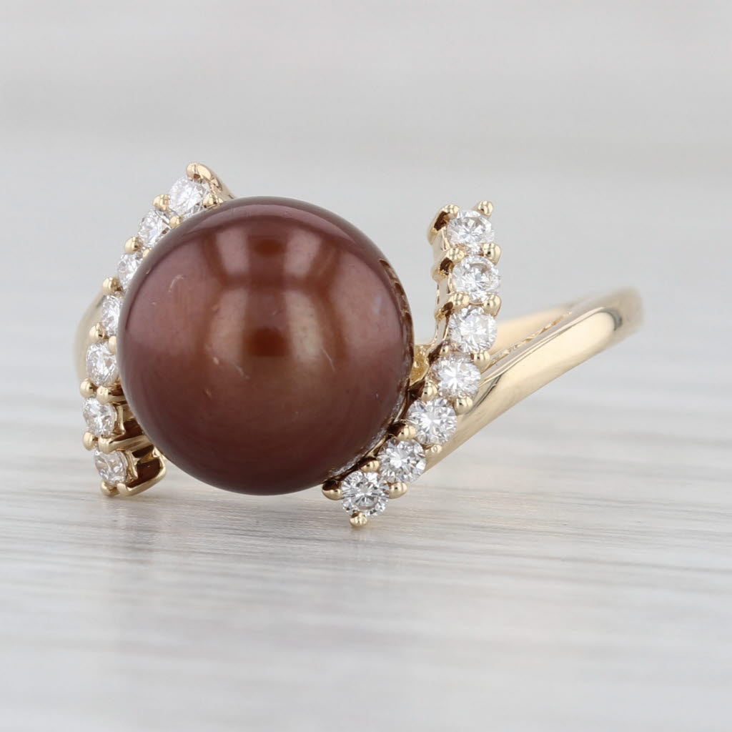 Brown Cultured Pearl 0.26ctw Diamond Framed Ring 14k Yellow Gold Size 7