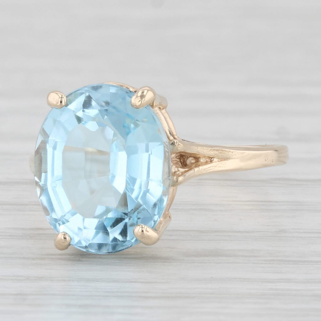 Light Gray 5.94c5t Oval Blue Topaz Solitaire Ring 10k Yellow Gold Size 7