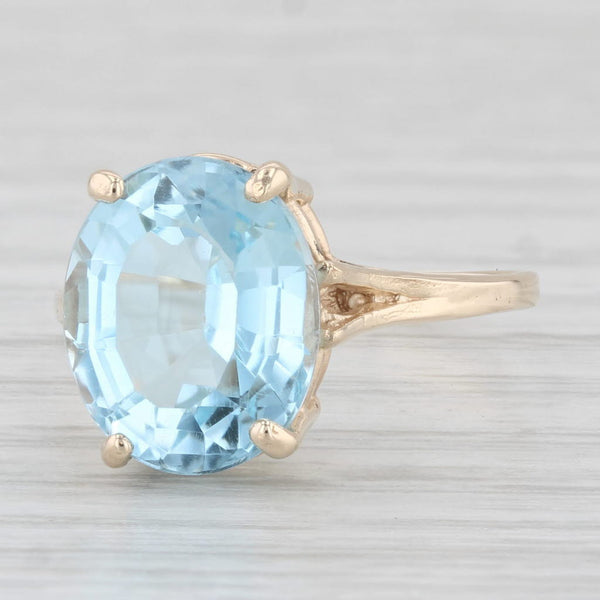 5.94c5t Oval Blue Topaz Solitaire Ring 10k Yellow Gold Size 7