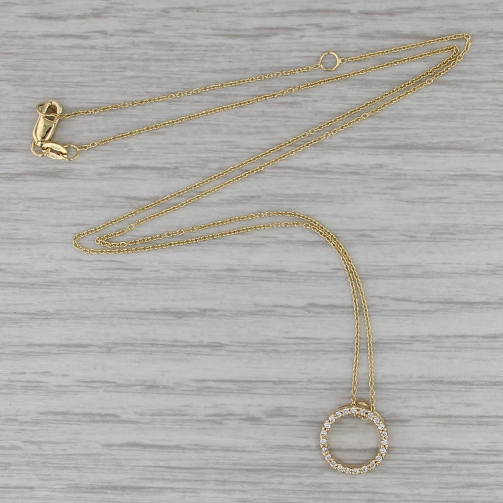 New Roberto Coin Tiny Treasures Diamond Circle Pendant Necklace 18k Gold 16"-18"
