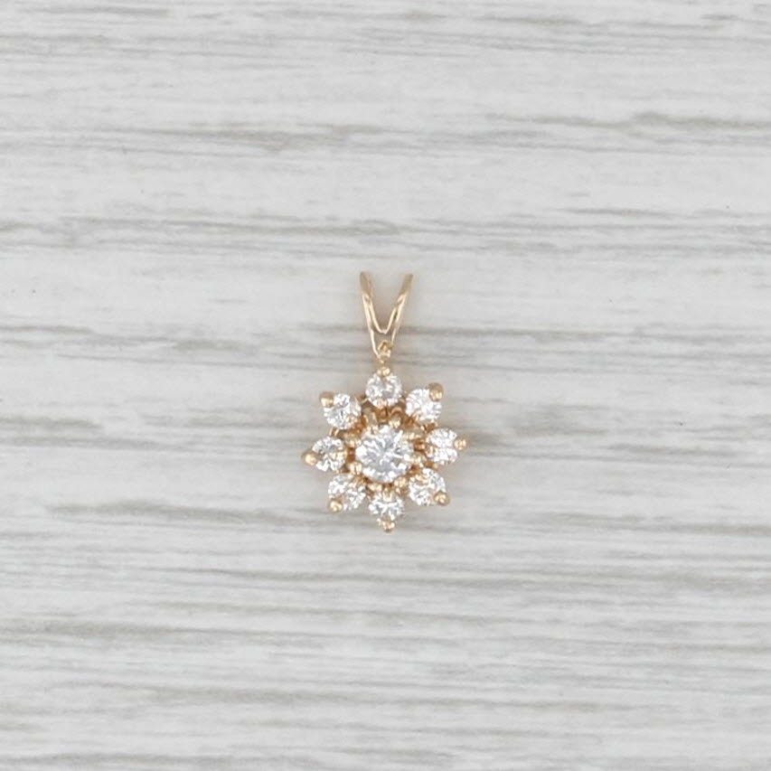 0.41ctw Diamond Flower Pendant 14k Yellow Gold Small Drop