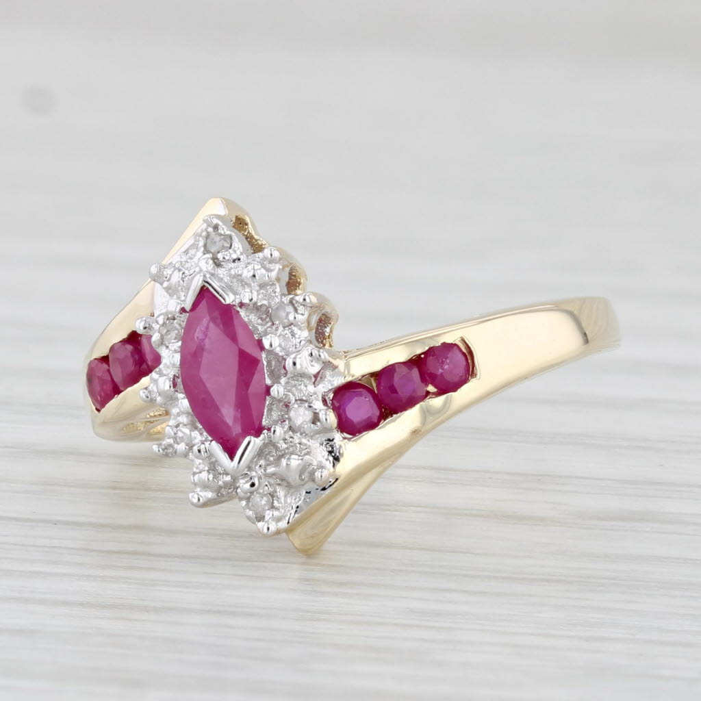 Light Gray 0.48ctw Marquise Ruby Halo Bypass Ring 10k Yellow Gold Size 6