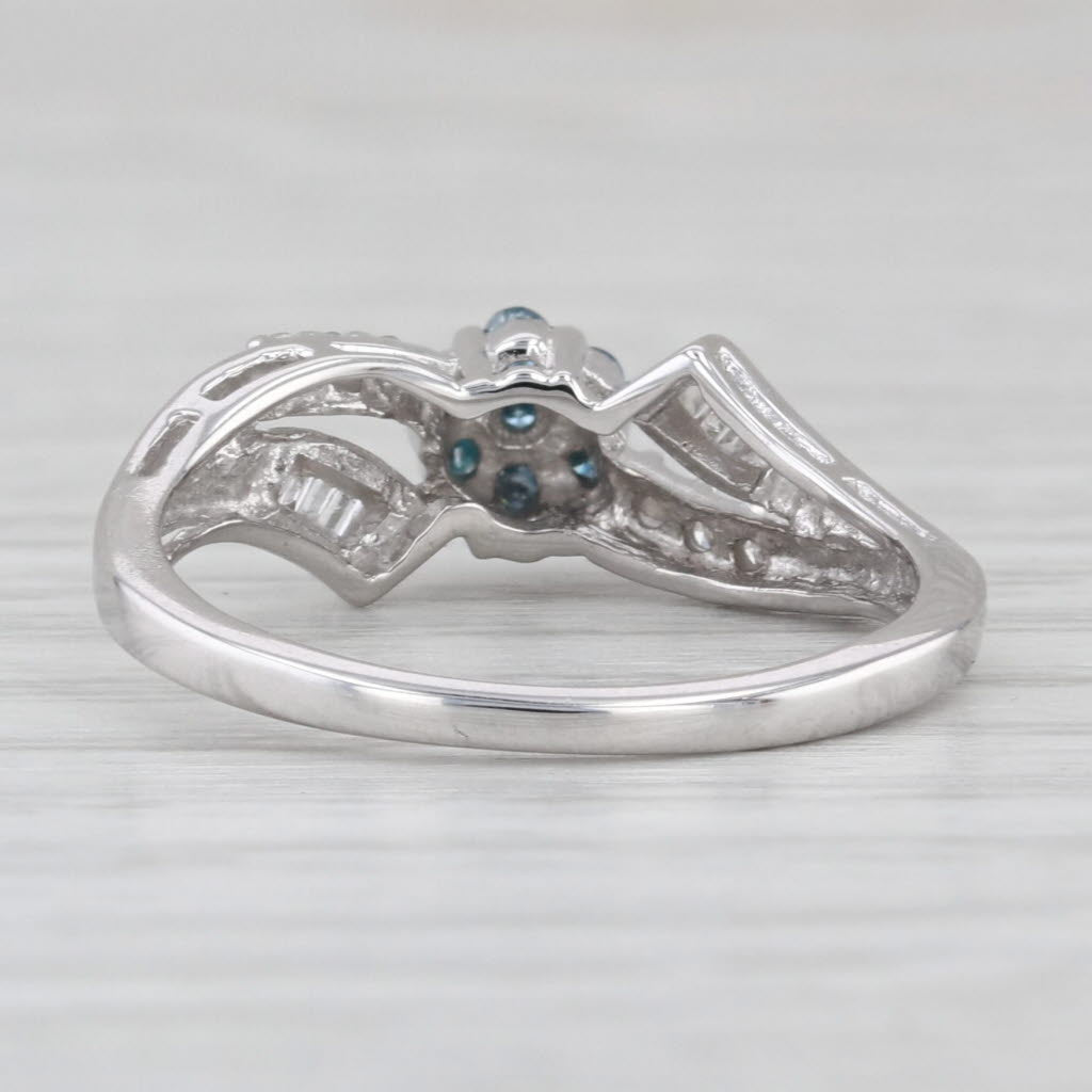 0.18ctw Blue White Diamond Flower Ring 10k White Gold Bypass Size 7