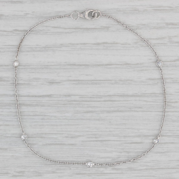 New 0.16ctw Diamond By The Yard Station Bracelet 14k White Gold Adjustable Chain