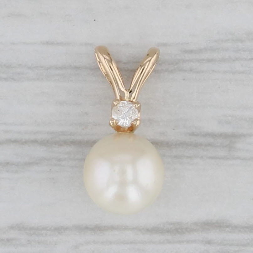 Gray Vintage Cultured Pearl Diamond Small Drop Pendant 14k Yellow Gold