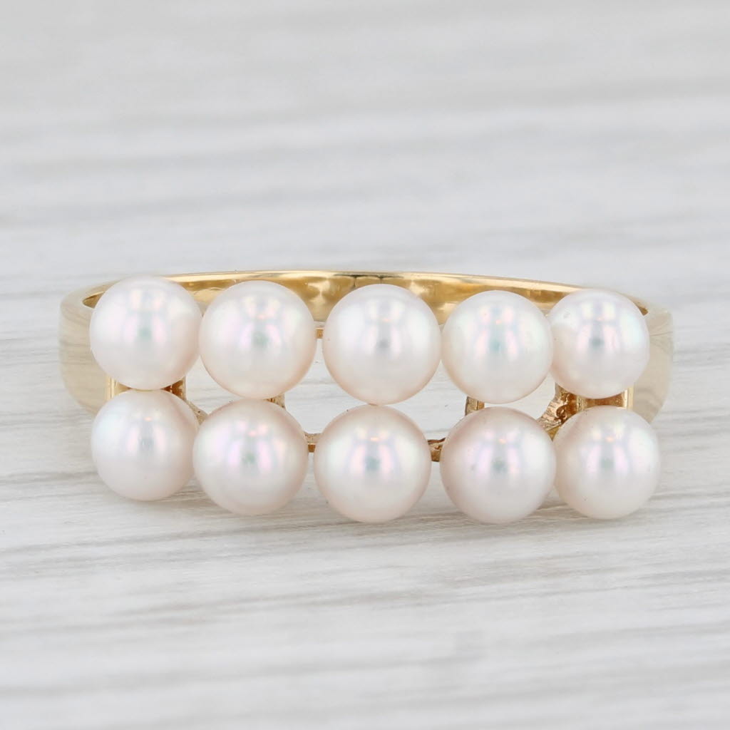 Light Gray Mikimoto Cultured Pearl Cluster Ring 18k Yellow Gold Size 6.5