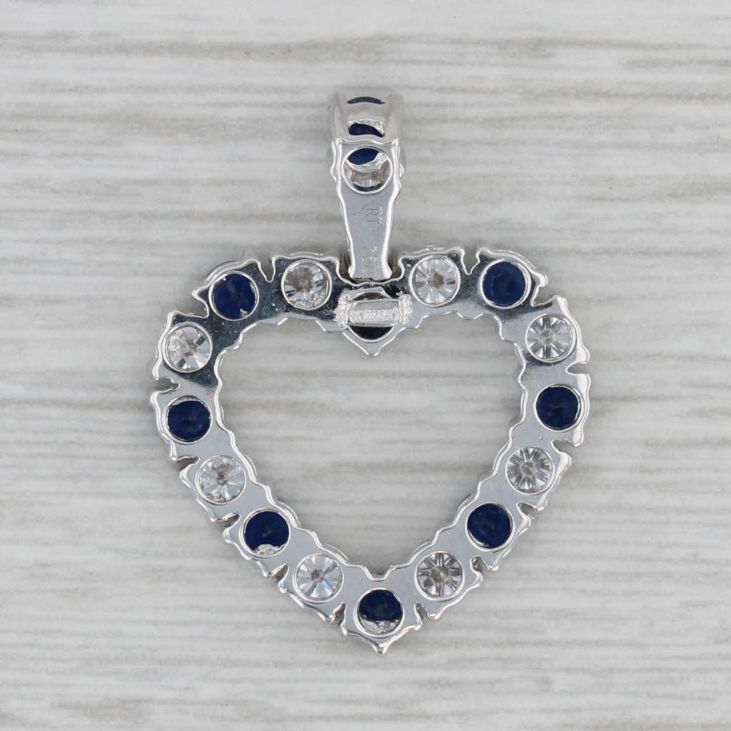 Gray 2.17ctw Blue Sapphire White Diamond Open Heart Pendant 18k White Gold Italian