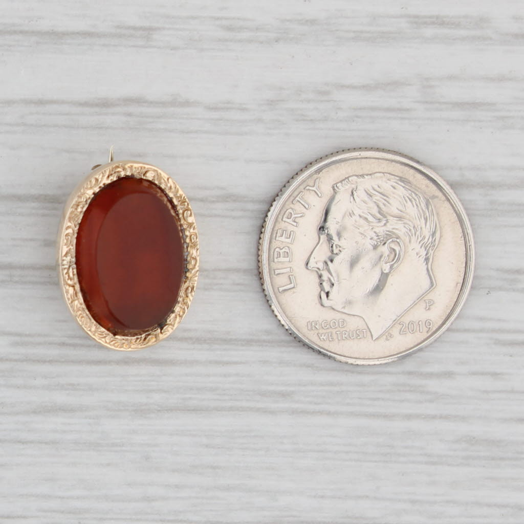 Light Gray Antique Red Sardonyx Carnelian Oval Pin Low Carat Gold Lapel