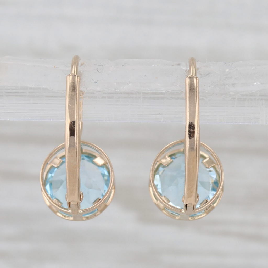 2ctw Blue Topaz Round Solitaire Drop Earrings 14k Yellow Gold Leverbacks