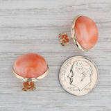 Gray Pink Coral Button Stud Earrings 14k Yellow Gold