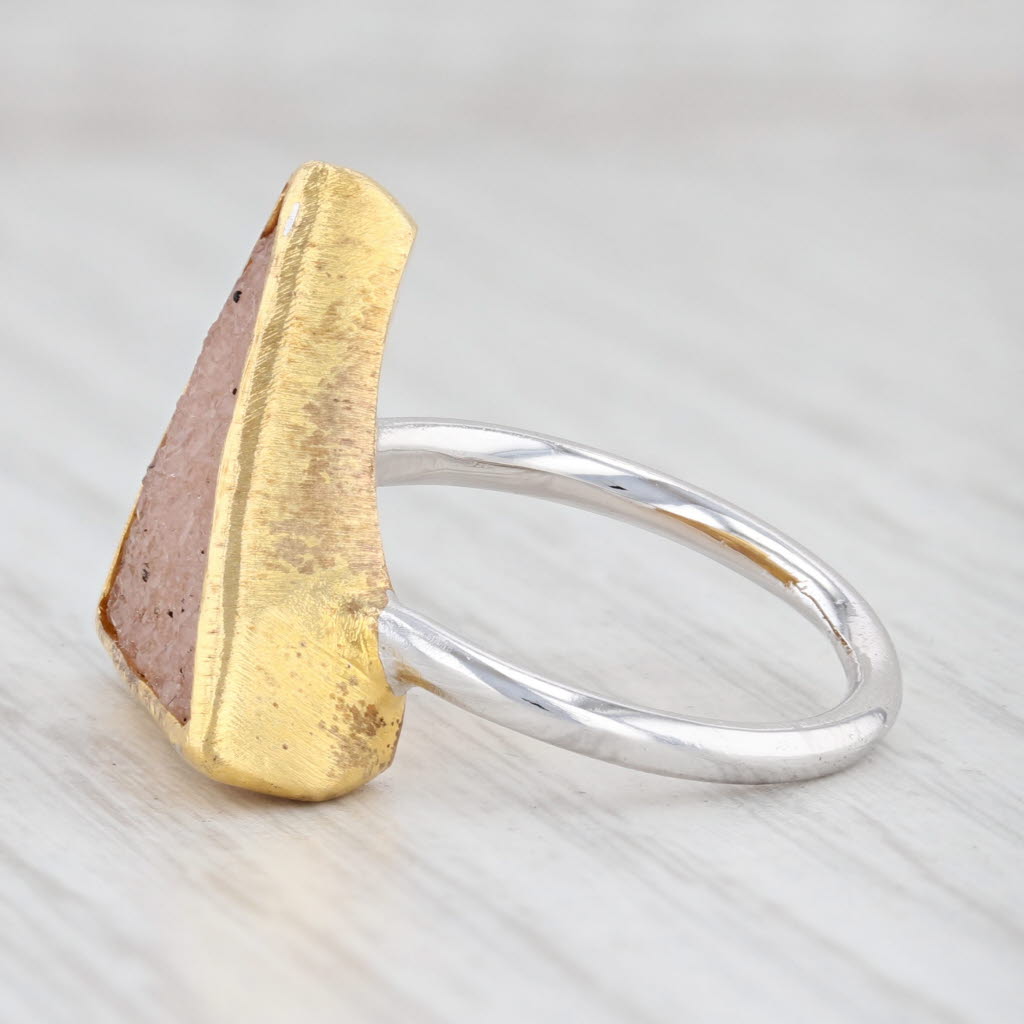 New Nina Nguyen Trio Sand Druzy Quartz Ring Sterling Silver 22k Gold Vermeil 7