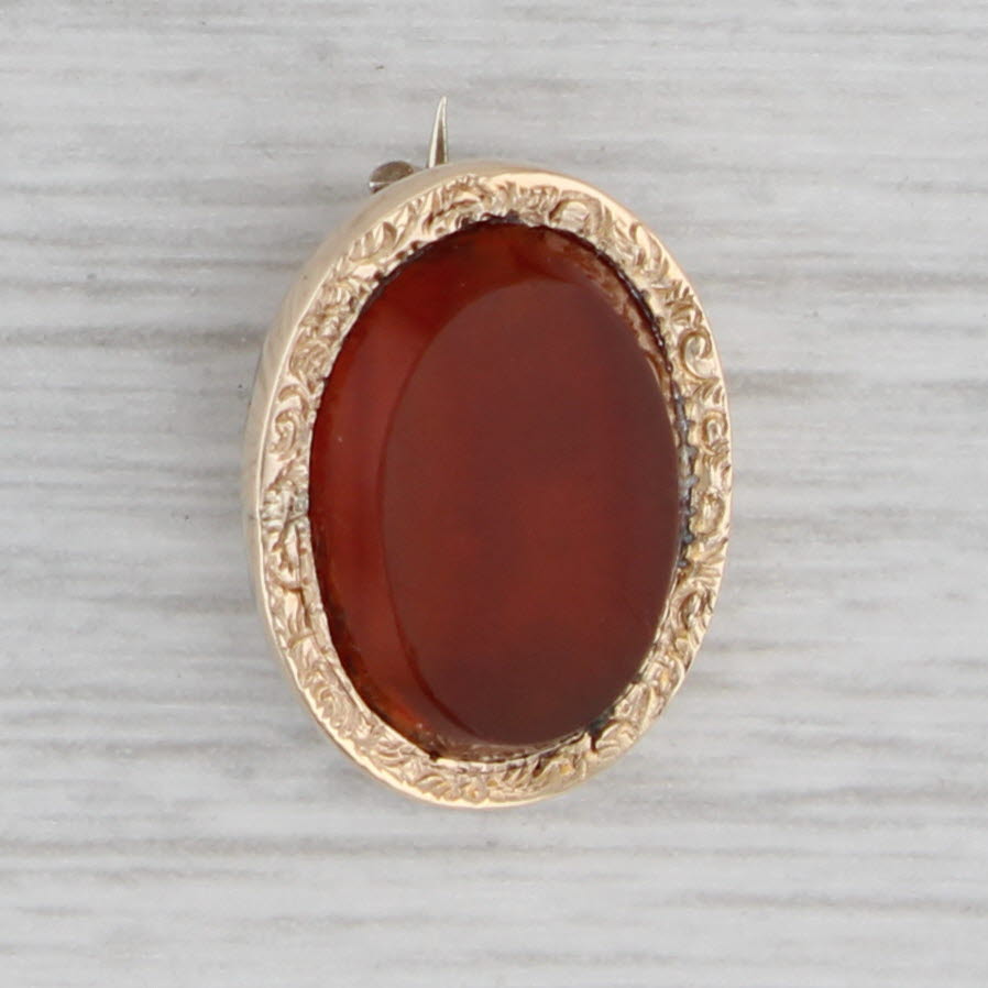 Gray Antique Red Sardonyx Carnelian Oval Pin Low Carat Gold Lapel