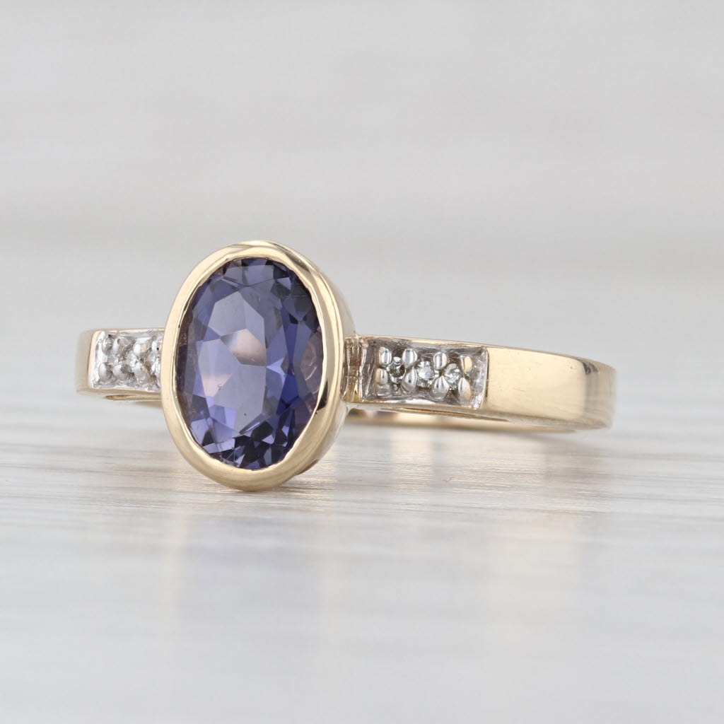 1.42ctw Oval Iolite Diamond Ring 14k Yellow Gold Size 7 Bezel Set Solitaire