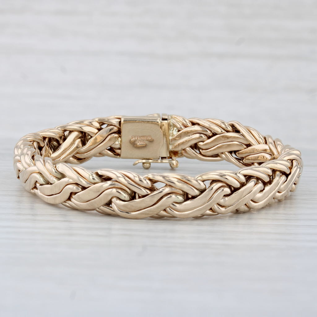 Light Gray Tiffany & Co 6.5" 9.7mm Russian Braid Chain Bracelet 14k Yellow Gold