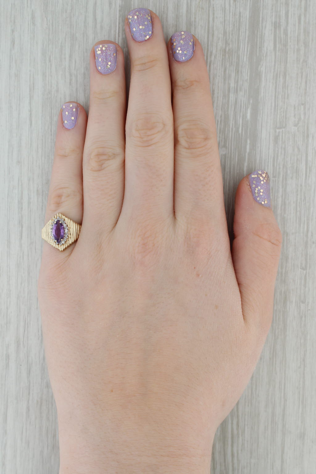 Dark Gray 0.90ctw Marquise Amethyst Diamond Halo Ring 10k Yellow Gold Size 6.25