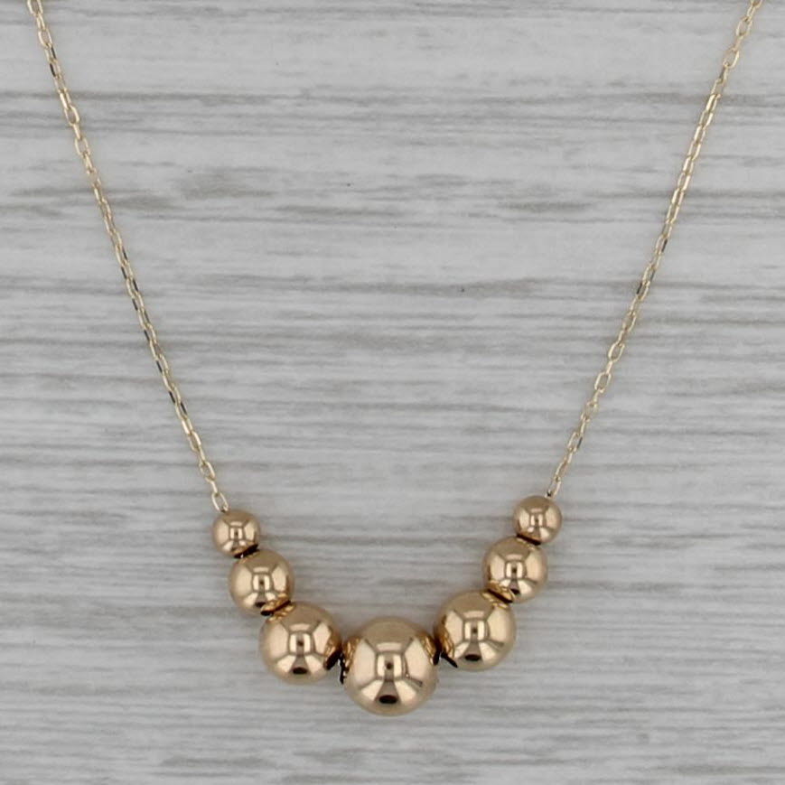 Tapering Beads Necklace 14k Yellow Gold 18" Cable Chain