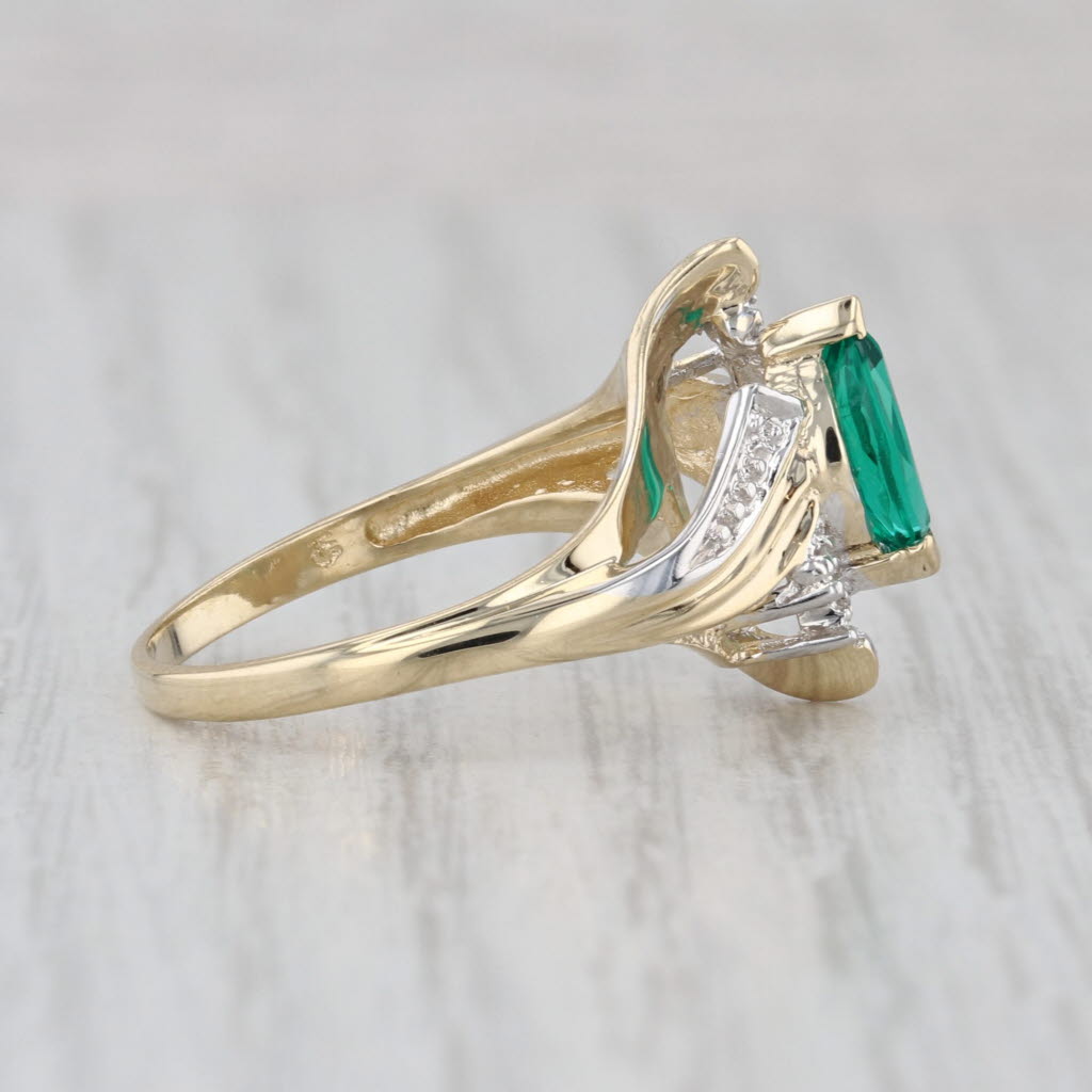 0.58ctw Marquise Lab Created Emerald Diamond Bypass Ring 10k Yellow Gold Sz 6.5