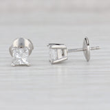 Light Gray 0.82ctw Princess Diamond Stud Earrings Platinum Studs Clutch Back