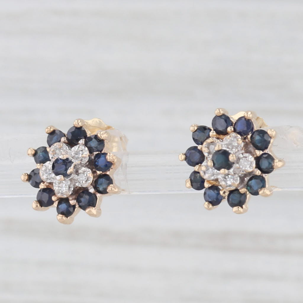 Light Gray 0.42ctw Blue Sapphire Diamond Flower Stud Earrings 10k Yellow Gold