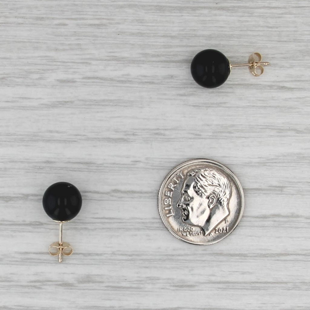 8mm Onyx Bead Solitaire Stud Earrings 14k Yellow Gold Studs