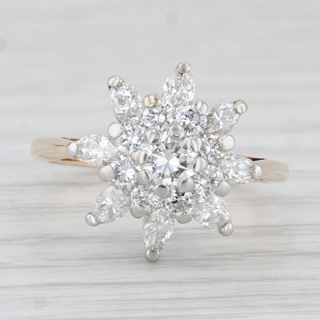 Light Gray 1.16ctw Diamond Cluster Flower Engagement Ring 14k Yellow Gold Size 6.25