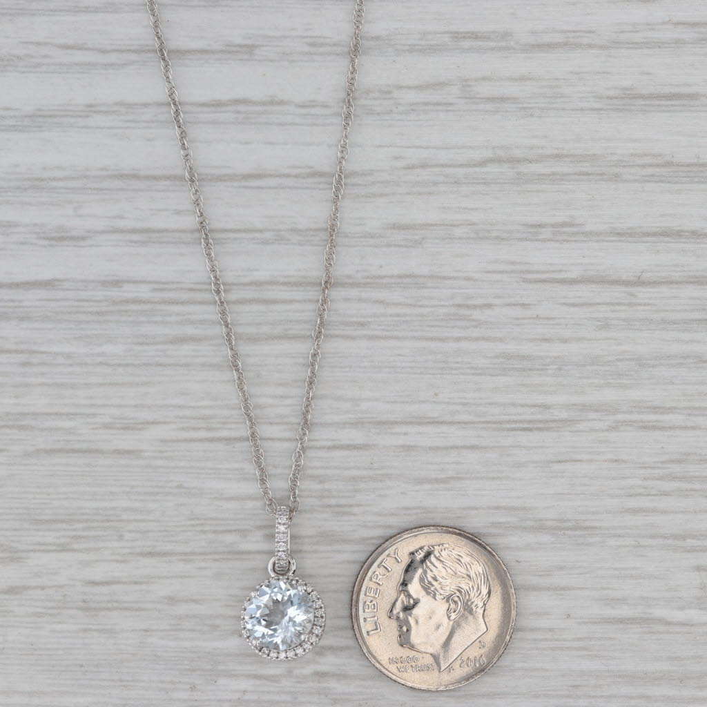 Gray 1.35ctw Aquamarine Diamond Halo Pendant Necklace 14k White Gold 18" Rope Chain